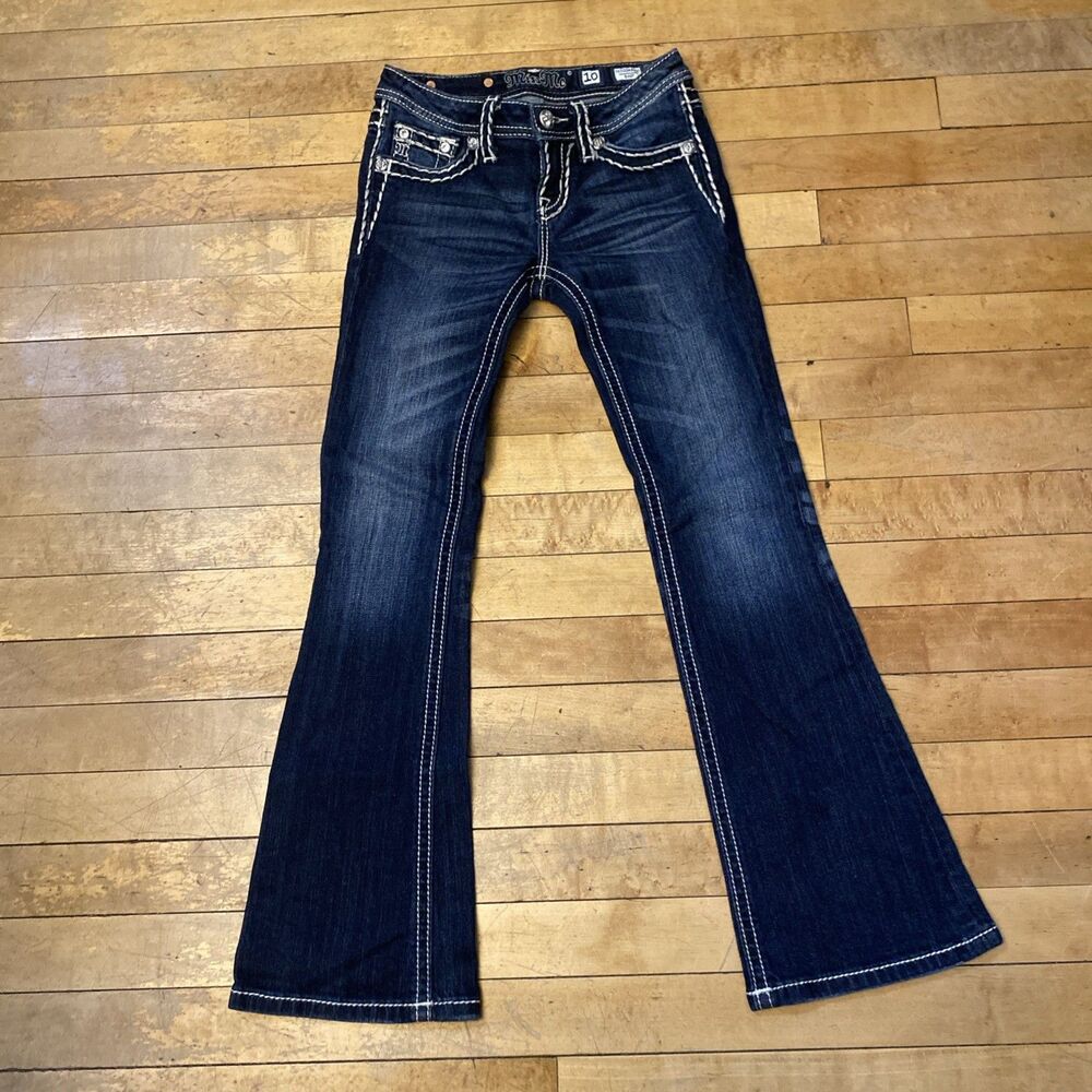 Miss Me Jeans Girls Size 10 Boot Cut Dark Wash Black Label Embellished
